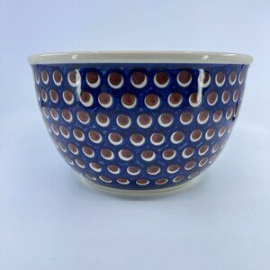 vintage boleslawiec polish pottery mixing bowl "peacock eye" pattern handcrafted